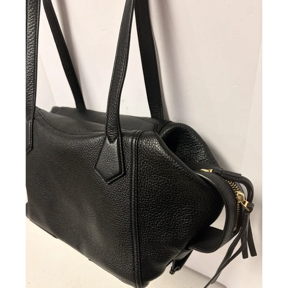 Tory Burch Black Pebbled Leather Large Zip Tote Shoulder Bag Gold Hardware